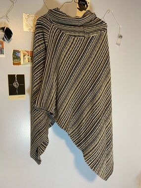 Big Buddha Striped Knit poncho in Black, Gray & Brown